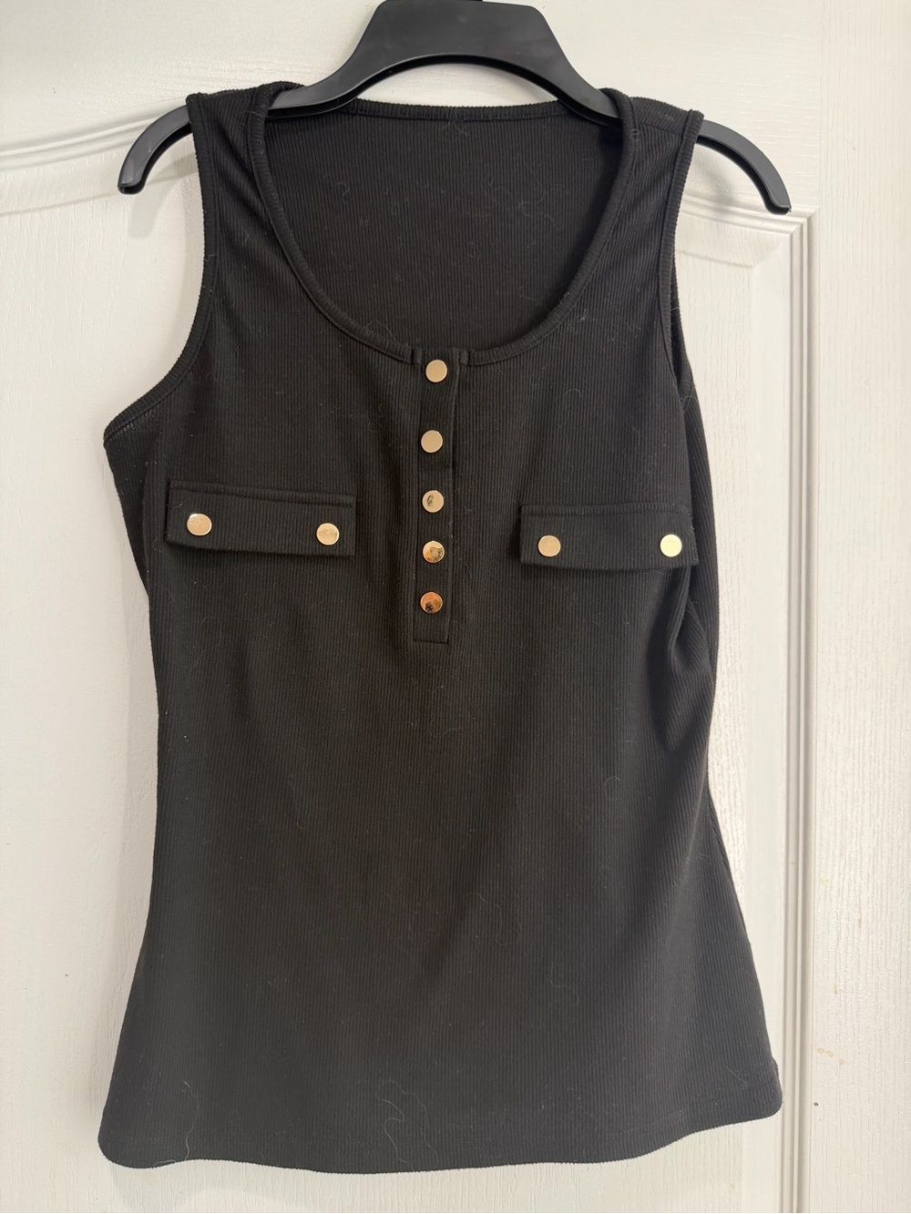Black Sleeveless Tank with Gold snaps Detail - Women's Top